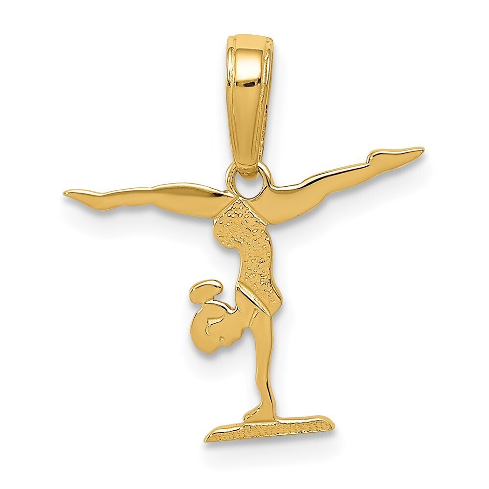 14k Yellow Gold Sports Theme Gymnastics Necklace Charm Pendant